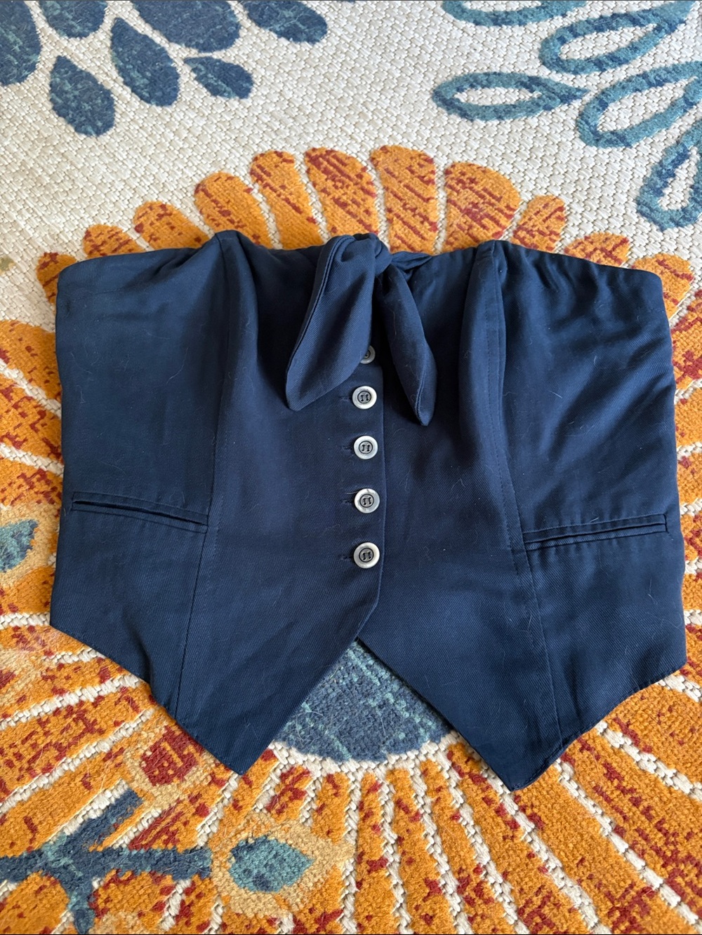 Maeve Navy Smocked Strapless Corset Top size M
